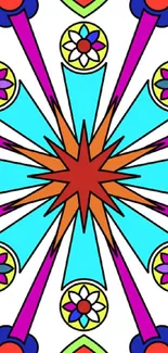 Vibrant mandala kaleidoscope design with colorful geometric patterns.