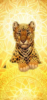 Mandala leopard art with yellow background for wallpaper.