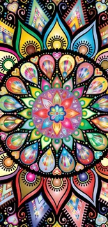 Colorful mandala design with vibrant patterns and intricate details.