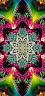 Vibrant mandala wallpaper with colorful geometric design for mobile.