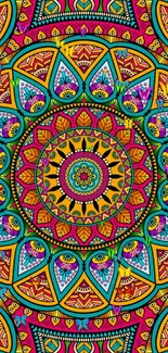 Intricate red mandala pattern with vibrant colors.