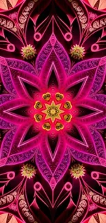 Pink and yellow intricate mandala pattern wallpaper.