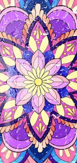 Colorful mandala wallpaper with vibrant purple and intricate patterns.