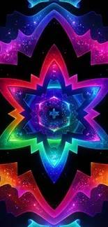 Colorful, vibrant mandala wallpaper with a cosmic galaxy theme.