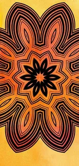 Vibrant mandala design with an orange gradient background.