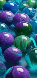 Colorful marbles with vibrant swirling patterns.