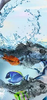 Detailed fish wallpaper with blue ocean and vibrant marine life.