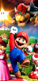 Vibrant Mario adventure with popular characters in colorful setting.