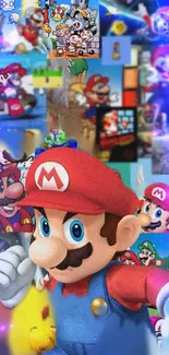 Vibrant Mario collage wallpaper for mobile.