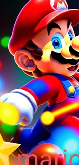 Vibrant Mario wallpaper with colorful lights