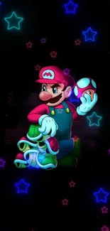 Mario with neon stars wallpaper for mobile.