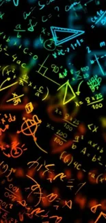 Vibrant math equations and colorful patterns on a black background.