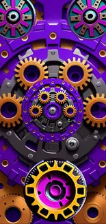 Vibrant mechanical gears in purple and orange.