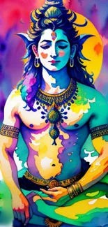 Colorful artwork of a serene meditative figure in vibrant hues.