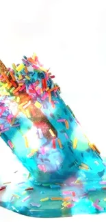 Colorful melted popsicle with sprinkles artwork.