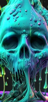 Vibrant turquoise melting skull art wallpaper