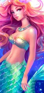 Artistic mermaid fantasy wallpaper with vibrant colors and underwater theme.