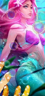 Vibrant mermaid fantasy art with colorful underwater theme.