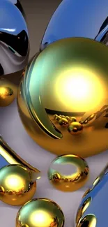 Abstract mobile wallpaper with golden metallic spheres.