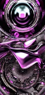 Vibrant purple metallic abstract wallpaper with intricate artistic patterns.