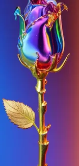 Vibrant metallic rose with gradient colors on a mobile wallpaper.