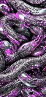 Vibrant purple and silver metallic snake pattern wallpaper.