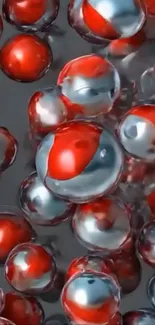 Red and silver metallic spheres abstract wallpaper