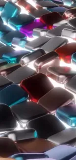 Vibrant metallic tile design wallpaper with colorful reflections.