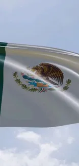 Mexican flag waving against a clear sky.