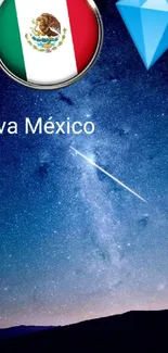 Mexican flag and diamond on Milky Way night sky wallpaper