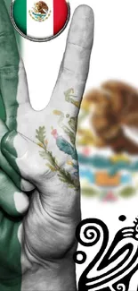 Mexican peace sign with cultural symbols.