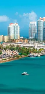 Vibrant Miami skyline with turquoise waters.