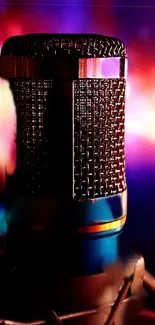 Colorful microphone wallpaper with vibrant artistic lighting.