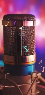 Vibrant microphone against colorful background with purple tones.