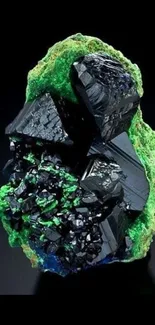 Vibrant green and black mineral art wallpaper for mobile.