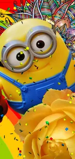 Vibrant Minions wallpaper with colorful and artistic design, featuring a joyful character.