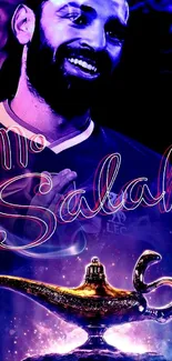 Vibrant Mo Salah wallpaper with purple hues and a magical ambiance.