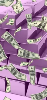 Purple gold bars and falling money wallpaper.