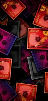 Colorful artistic wallpaper with dollar bills.