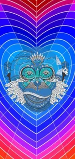 Colorful monkey art with heart pattern wallpaper