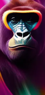 Vivid portrait of a colorful monkey with dynamic background hues.