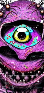 Psychedelic one-eyed monster wallpaper in vibrant colors.