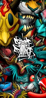 Colorful monster themed mobile wallpaper in graffiti style.