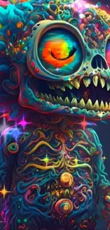 Colorful psychedelic monster art wallpaper for mobile phone.