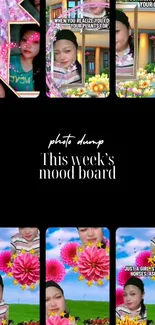 Vibrant mobile wallpaper featuring a colorful mood board collage with floral elements.