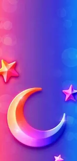 Vibrant mobile wallpaper featuring a colorful gradient with moon and stars design.