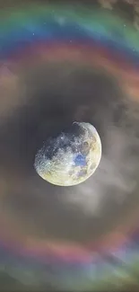 Lunar halo with vibrant colors on a dark background.