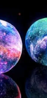 Colorful moon lamp wallpaper with cosmic galaxy theme and vibrant hues.