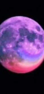 Vibrant pink and purple moon wallpaper against black sky.