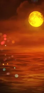 Beautiful orange moonlit ocean wallpaper with glowing reflections.